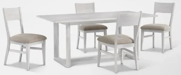 Boca Solid Wood Dining Table and 4 Dining Chairs - White