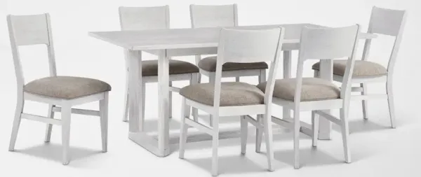 Boca Solid Wood Dining Table and 6 Dining Chairs - White
