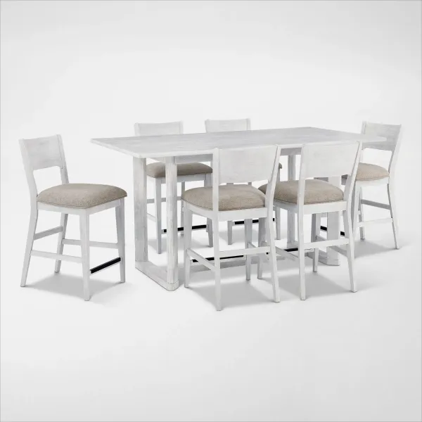 Boca Solid Wood Counter-Height Dining Table and 6 Stools - Boca White