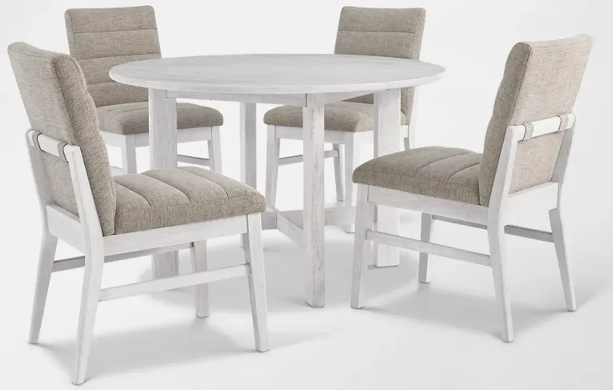 Boca Solid Wood Round Dining Table and 4 Upholstered Dining Chairs - White