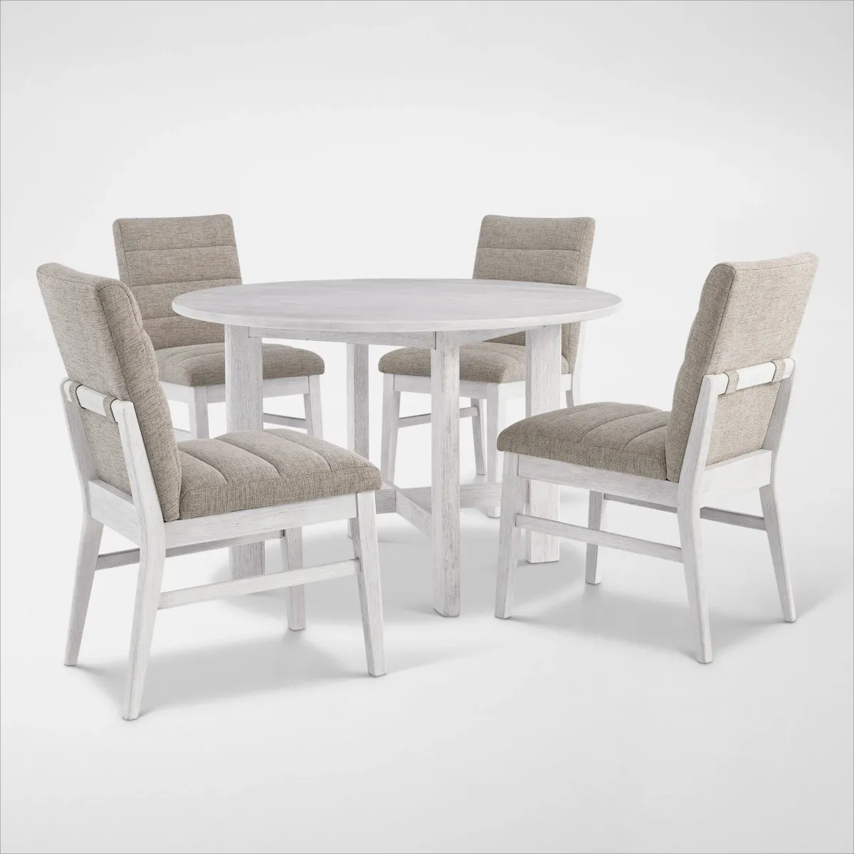 Boca Solid Wood Round Dining Table and 4 Upholstered Dining Chairs - White