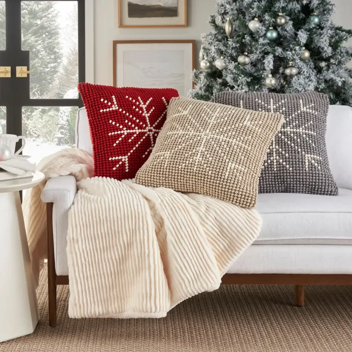 Snowflake 20" x 20" Accent Pillow - Red/Ivory