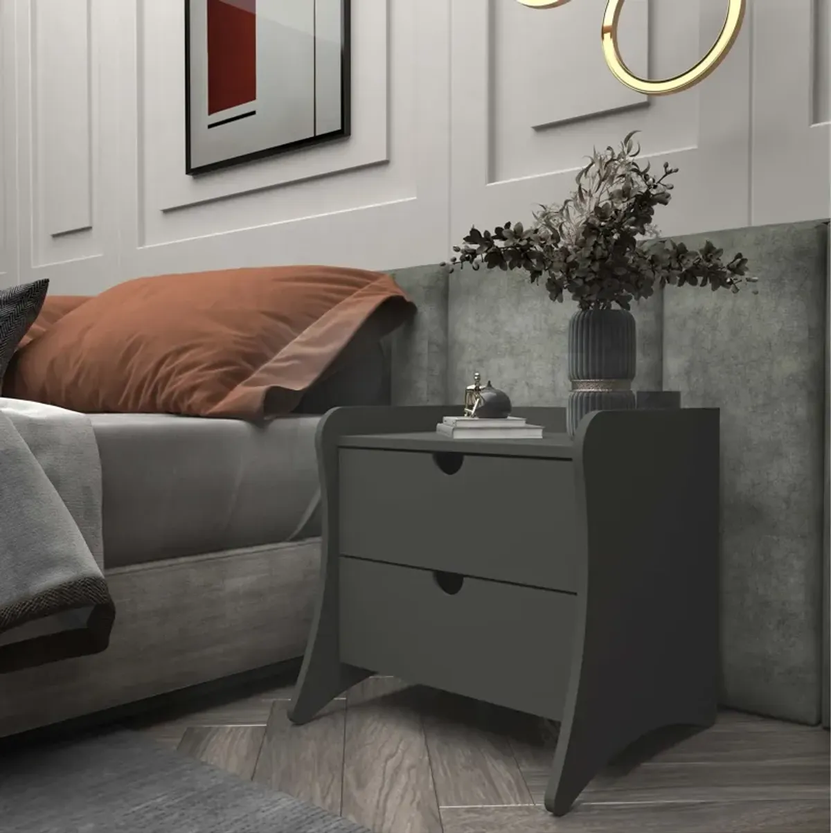 Mulberry 2-Drawer Nightstand - Gray