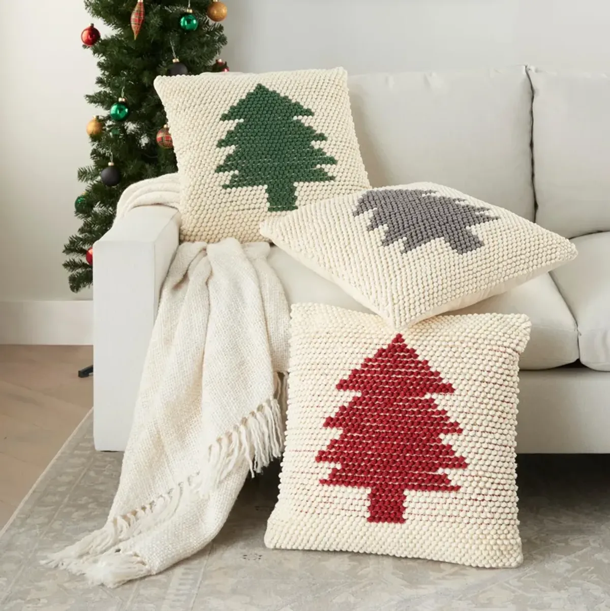 Minimalist Tree 20" x 20" Accent Pillow - Ivory/Green