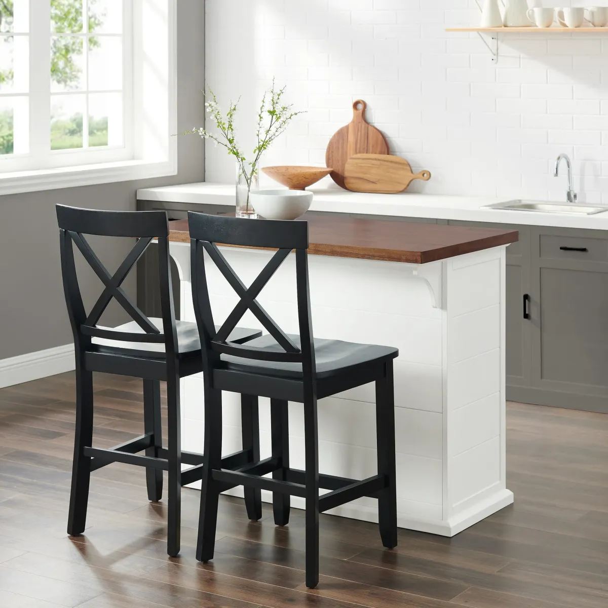 Popeye Kitchen Island and Set of 2 X-Back Stools