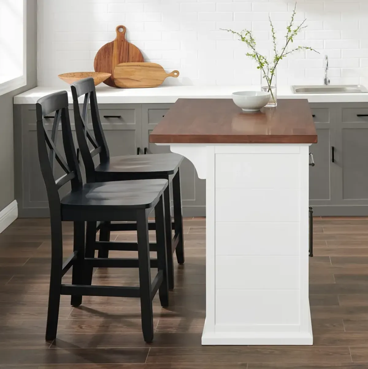 Popeye Kitchen Island and Set of 2 X-Back Stools