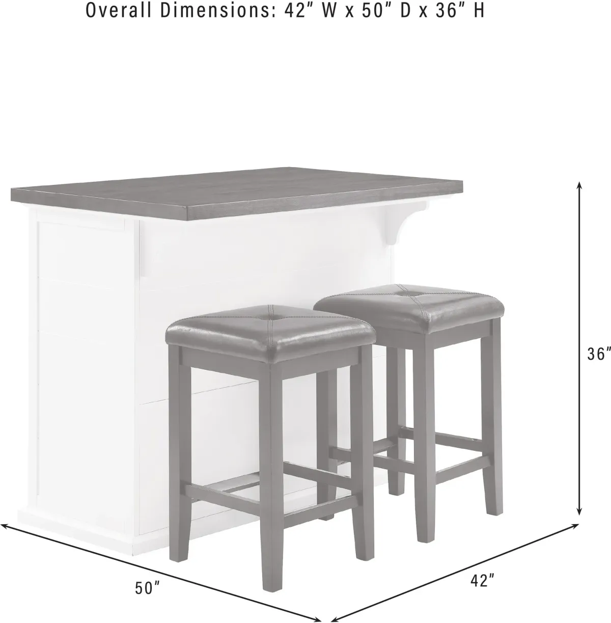 Popeye Kitchen Island and Set of 2 Stools