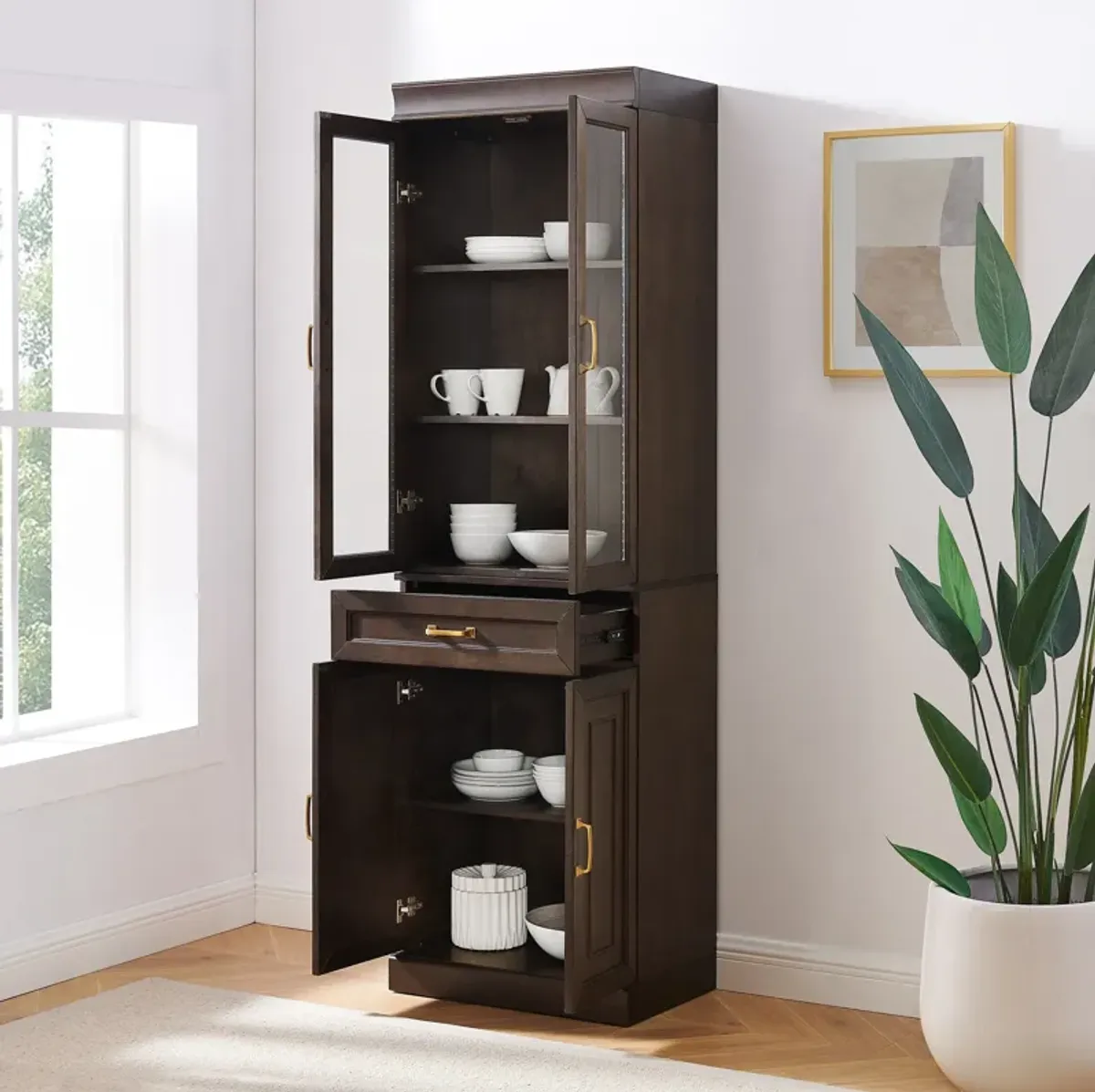 Honnaly Pantry with Glass Doors - Brown