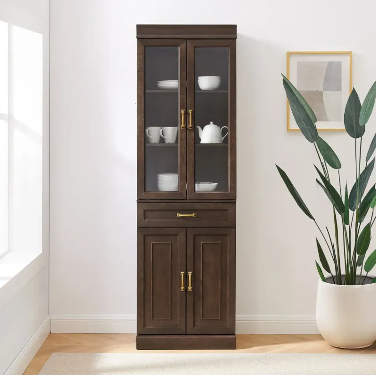 Honnaly Pantry with Glass Doors - Brown