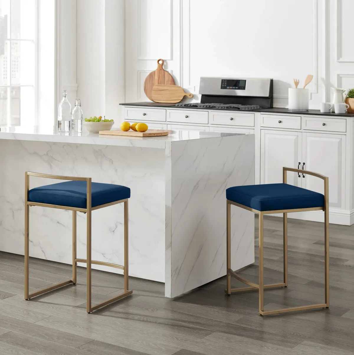 Blair Set of 2 Counter-Height Stools - Navy/Gold