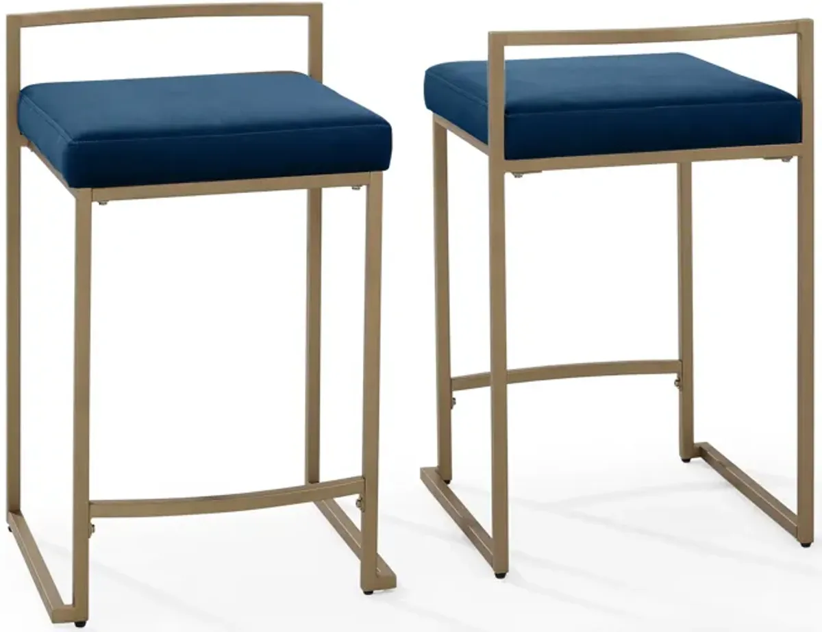 Blair Set of 2 Counter-Height Stools - Navy/Gold