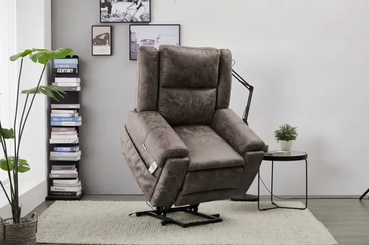 Elden Power Lift Heated Massage Recliner - Brown