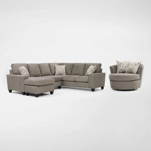 Canyon 2-Piece Sectional and Swivel Chair Set - Taupe