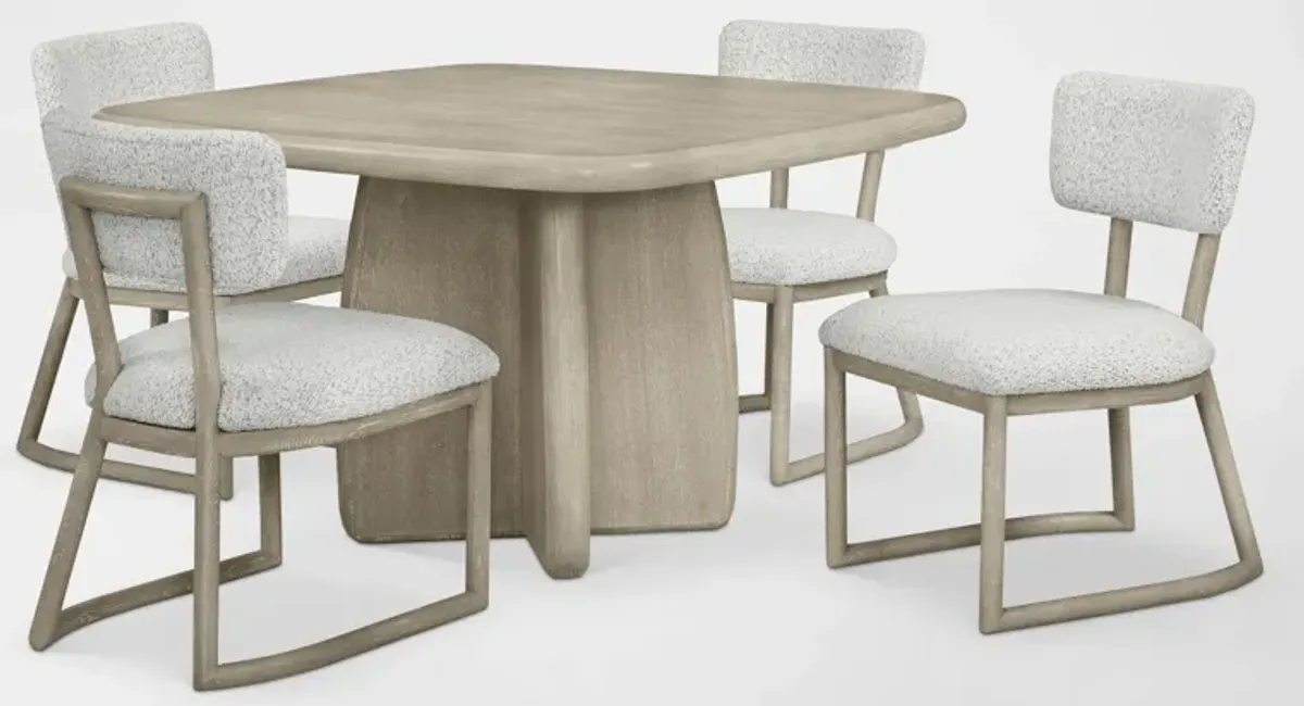 Tahoe Square Dining Table with 4 Upholstered Side Chairs - Sand