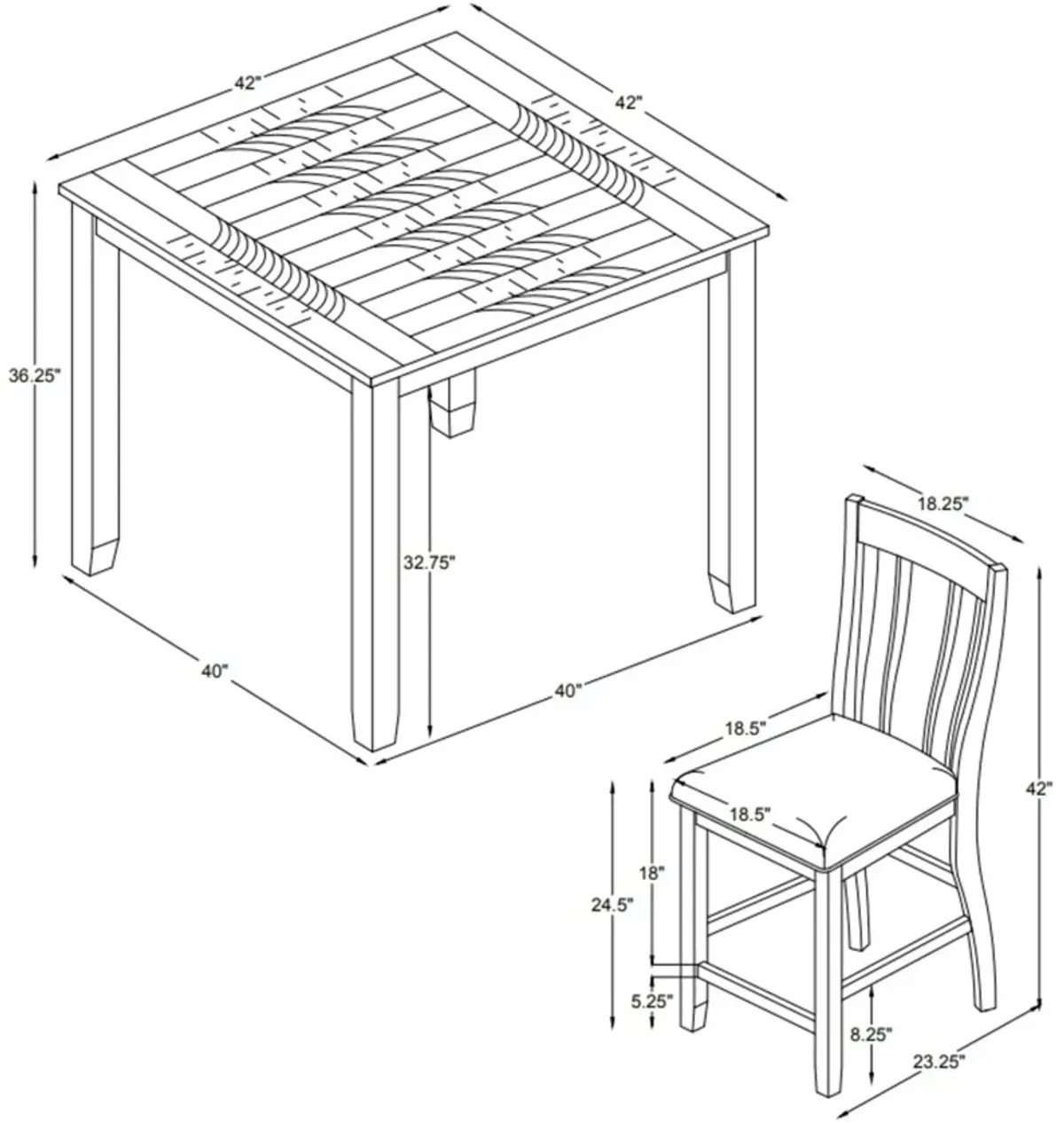 Lawson Counter-Height Dining Table and 4 Splat-Back Stools