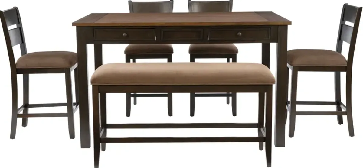 Jubilee 6-Piece Counter-Height Dining Set - Brown
