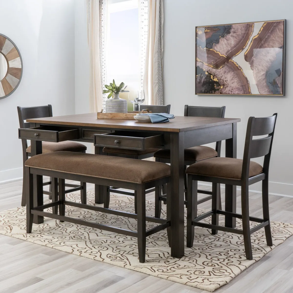 Jubilee 6-Piece Counter-Height Dining Set - Brown