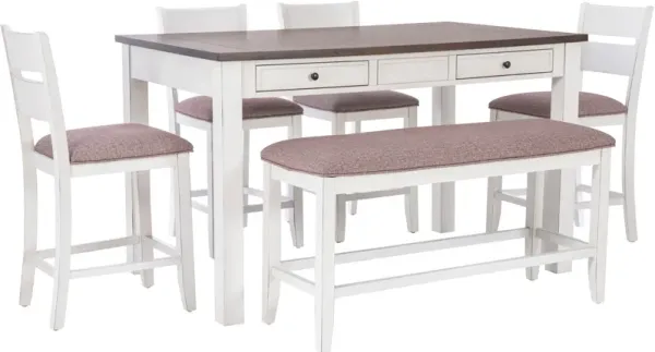 Jubilee Counter-Height Dining Table, 4 Stools and Bench - White