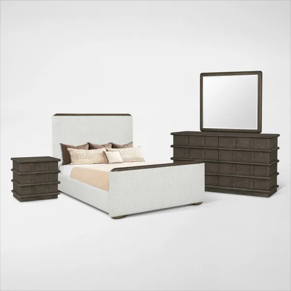 Tahoe 6-Piece Queen Bedroom Set with Dresser, Mirror and Nightstand - Brown