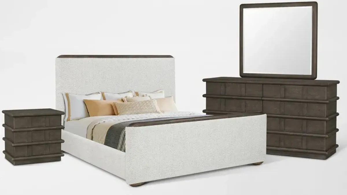 Tahoe 6-Piece King Bedroom Set with Dresser, Mirror and Nightstand - Brown