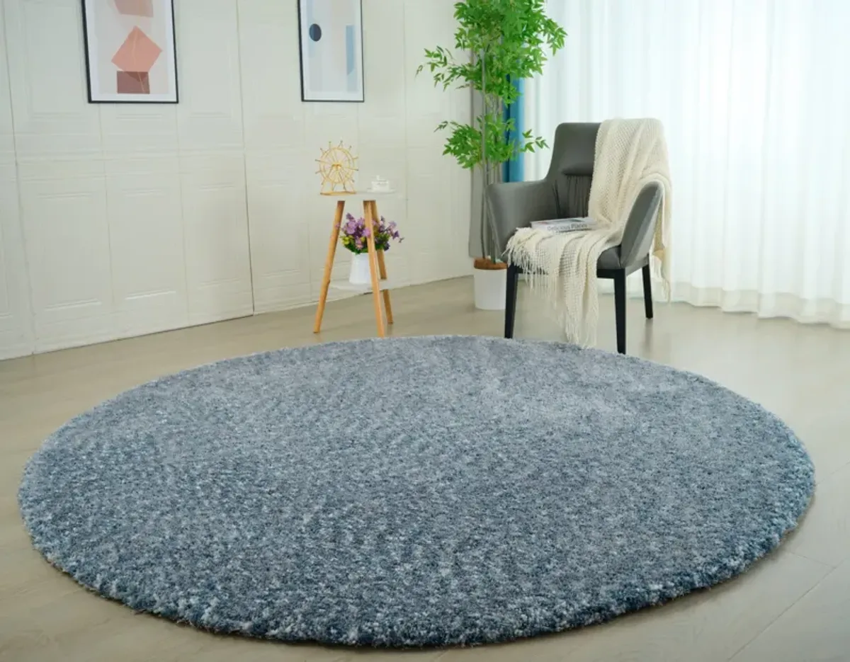 Lorena 7' Round Area Rug - Light Blue, Dark Blue and White