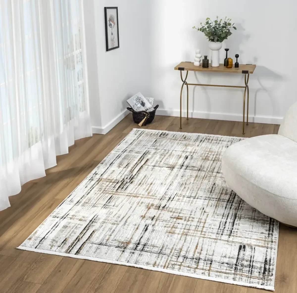 Grier 5' x 8' Area Rug - White, Black, Brown and Gray