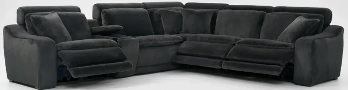 Luca Dual-Power 6-Piece Reclining Sectional with Console - Midnight