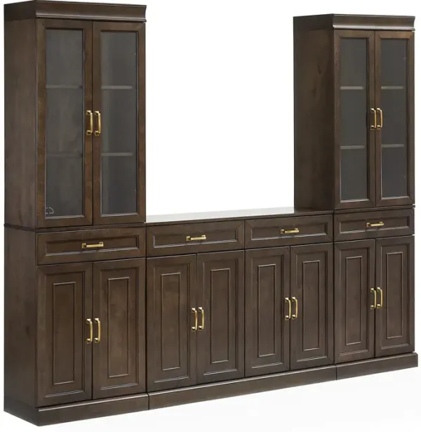 Honnaly 2 Pantries with Glass Doors and Sideboard Set - Brown