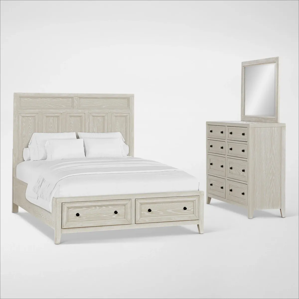 Rowan 5-Piece Queen Storage Bedroom Set with Dresser and Mirror - White