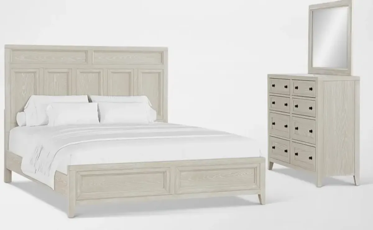 Rowan 5-Piece King Panel Bedroom Set with Dresser and Mirror - White