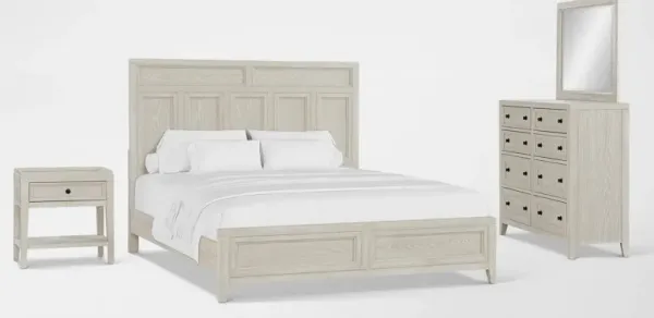 Rowan 6-Piece King Panel Bedroom Set with Dresser, Mirror and Nightstand - White