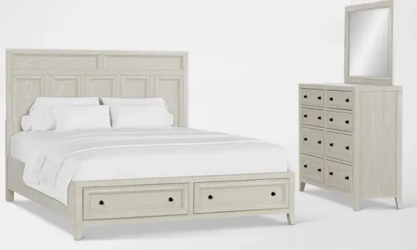 Rowan 5-Piece King Storage Bedroom Set with Dresser and Mirror - White