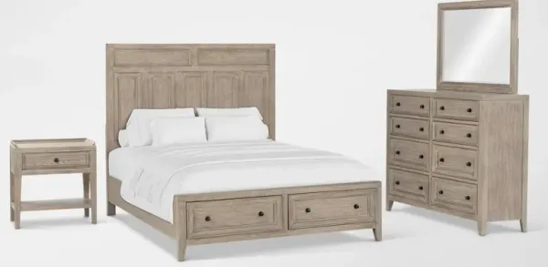 Rowan 6-Piece Queen Storage Bedroom Set with Dresser, Mirror and Nightstand - Taupe