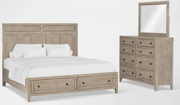 Rowan 5-Piece King Storage Bedroom Set with Dresser and Mirror - Taupe