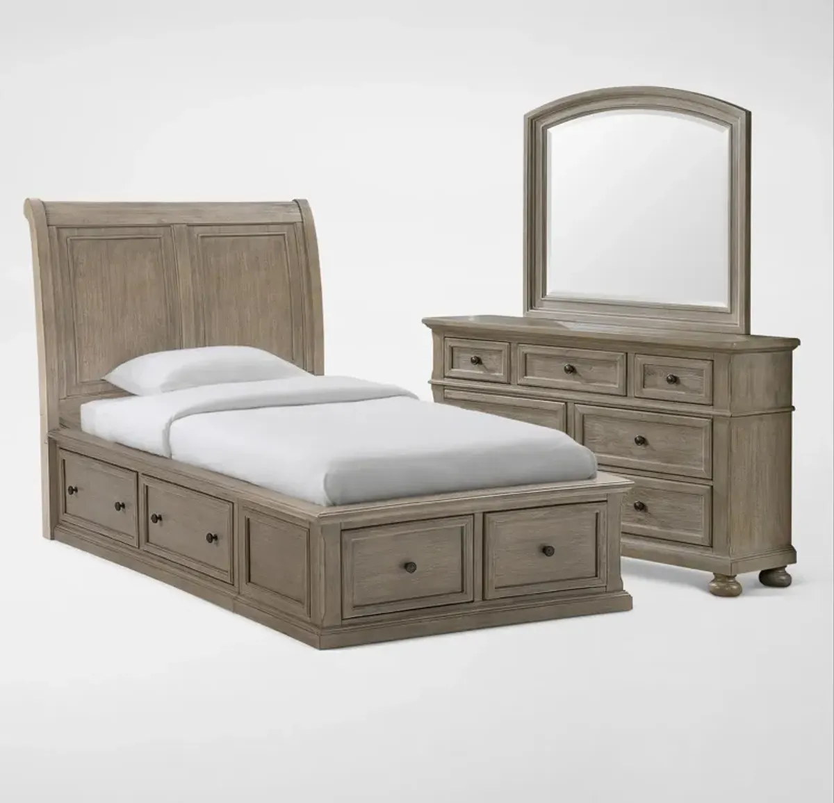 Hanover 5-Piece Twin Storage Bedroom Set with Dresser and Mirror - Taupe