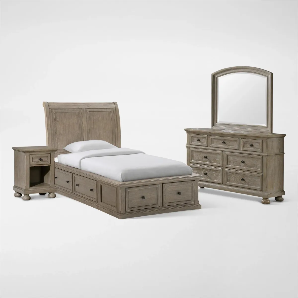 Hanover 6-Piece Twin Storage Bedroom Set with Dresser, Mirror and Nightstand - Taupe