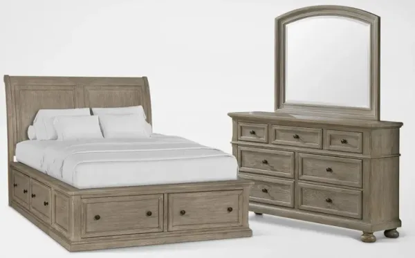 Hanover 5-Piece Full Storage Bedroom Set with Dresser and Mirror - Taupe