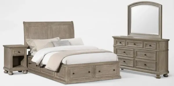 Hanover 6-Piece Full Storage Bedroom Set with Dresser, Mirror and Nightstand - Taupe