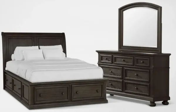 Hanover 5-Piece Full Storage Bedroom Set with Dresser and Mirror -Tobacco