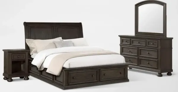 Hanover 6-Piece Full Storage Bedroom Set with Dresser, Mirror and Nightstand - Tobacco