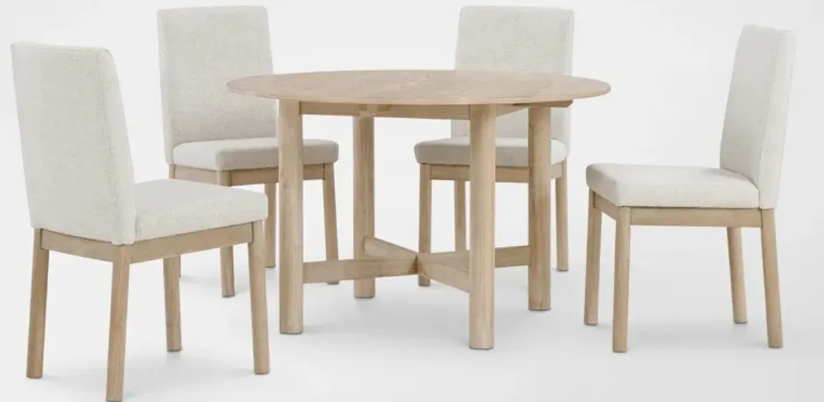 Landon Round Dining Table and 4 Upholstered Side Chairs - Natural