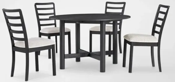 Landon Round Dining Table and 4 Ladder-Back Side Chairs - Black