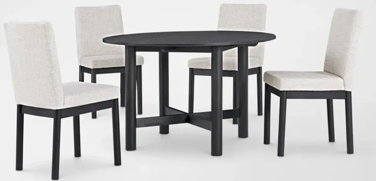 Landon Round Dining Table and 4 Upholstered Side Chairs - Black
