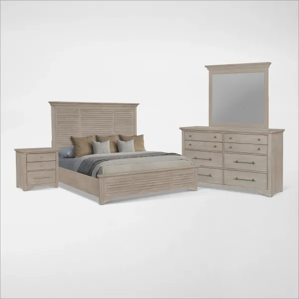 Cape May Queen 6-Piece Panel Bedroom Set with Dresser, Mirror and Nightstand - Natural