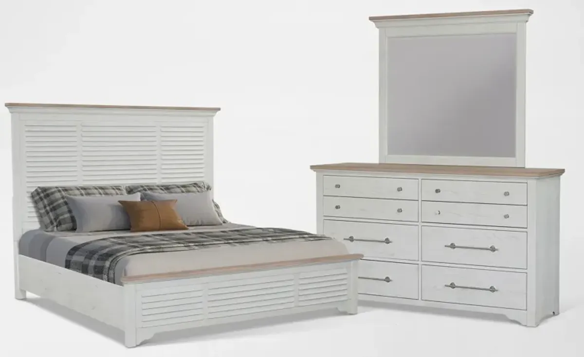 Cape May Queen 5-Piece Panel Bedroom Set with Dresser and Mirror - Two Tone