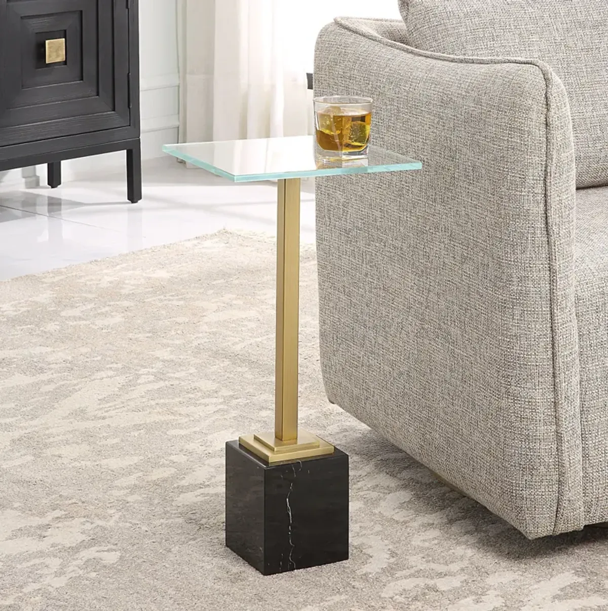 Dangelo Drink Table - Brass/Black Marble
