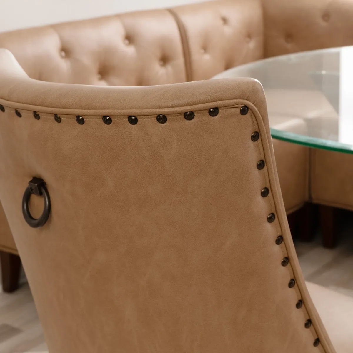 Whitaker Dining Table, 2 Vegan Leather Chairs and Banquette - Tan