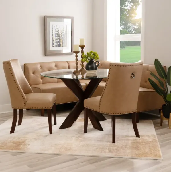 Whitaker Dining Table, 2 Vegan Leather Chairs and Banquette - Tan