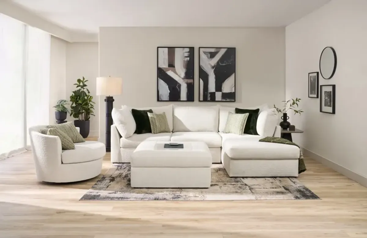 Dylan 2-Piece Sectional, Swivel Chair, and Ottoman - Ivory