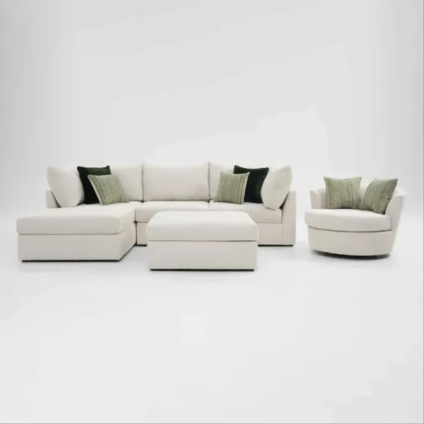 Dylan 2-Piece Sectional, Swivel Chair, and Ottoman - Ivory